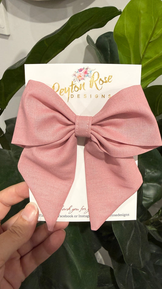 Large Fabric Bow Clip - Dusty Pink