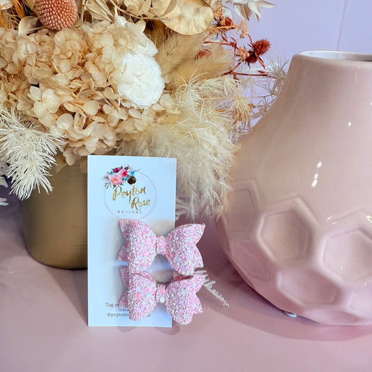 Betty Bows - Pink & White Glitter Piggy Tail Clips