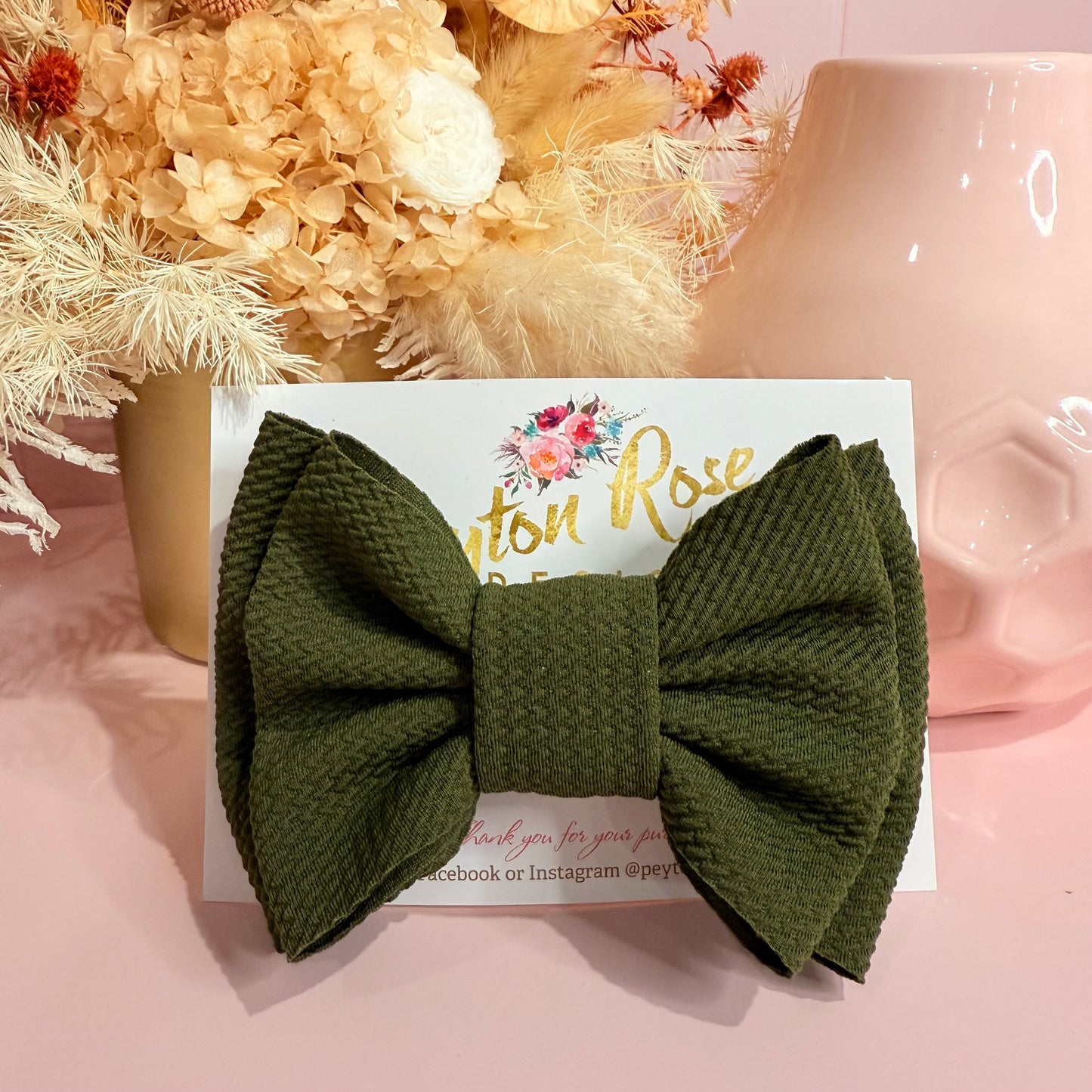 Rosie Fabric Bow - Olive Green