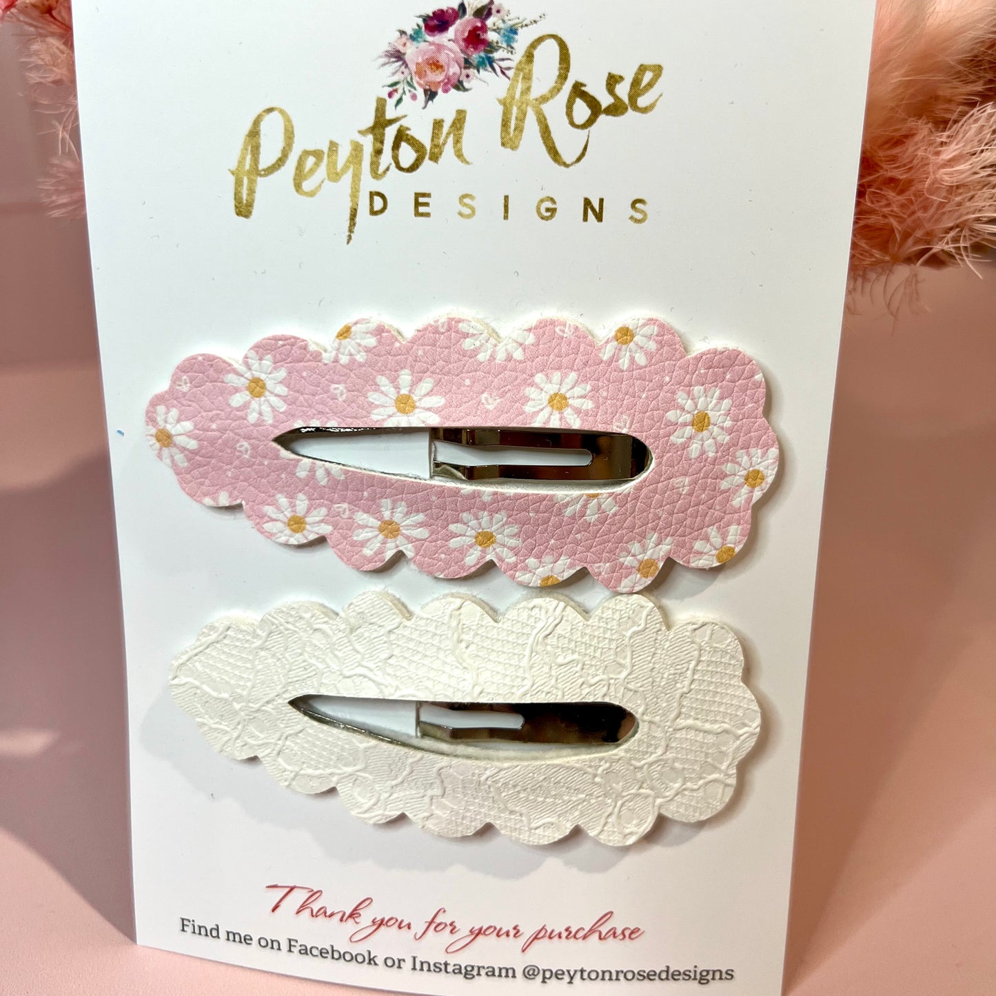 Snap Clip Set - Pink daisies