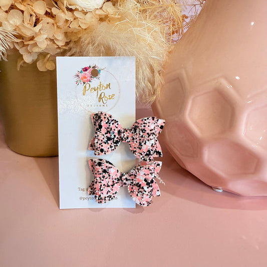 Betty Bows - Pink & Black Glitter Piggy Tail Clips