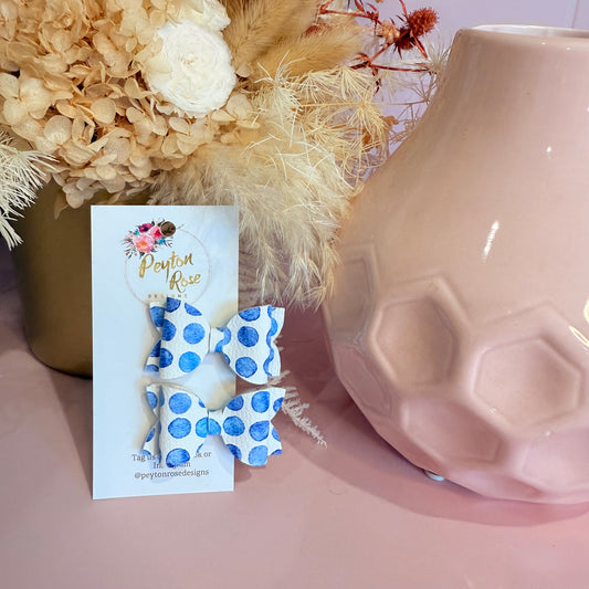 Betty Bows - Blue & White spot Piggy Tail Clips