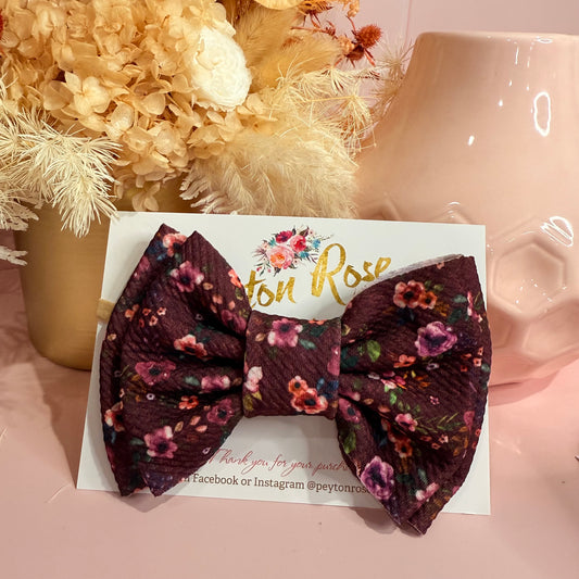 Rosie Fabric Bow - Burgundy floral