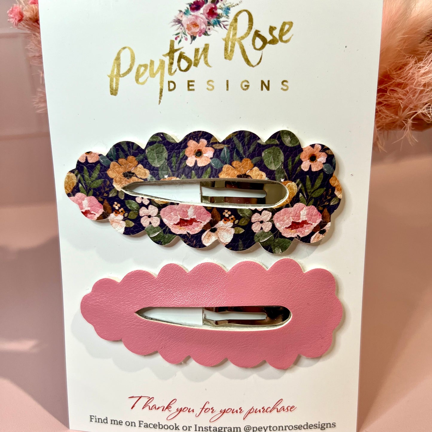 Snap Clip Set - Pink mustard floral