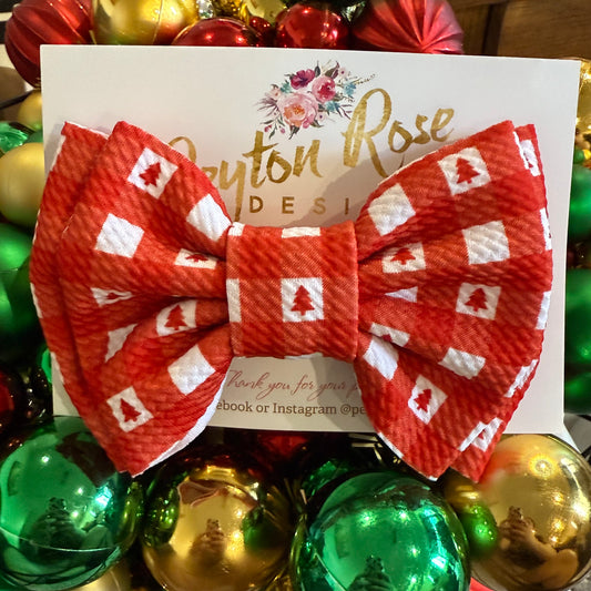 Rosie Fabric Bow - Christmas tree gingham red