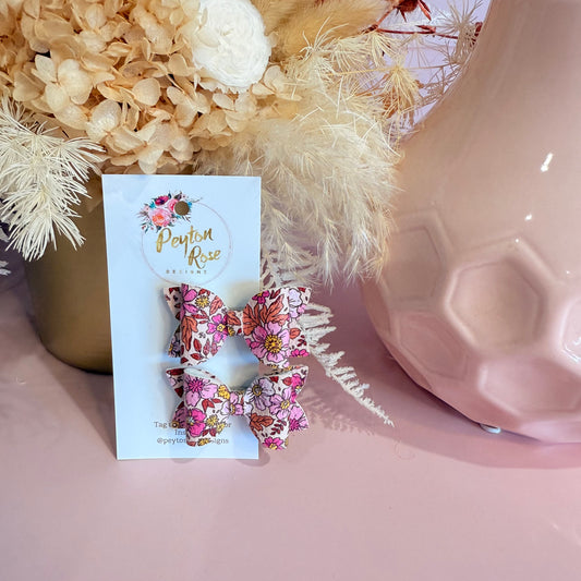 Betty Bows - Dusty Pink floral Piggy Tail Clips
