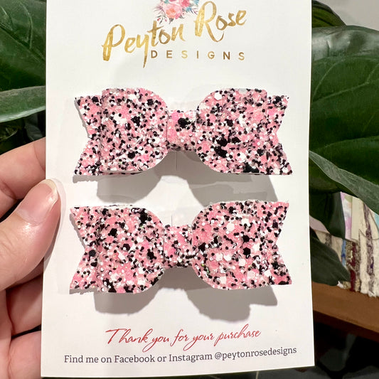 Ivy Bow - Glitter - Pink, Black & White