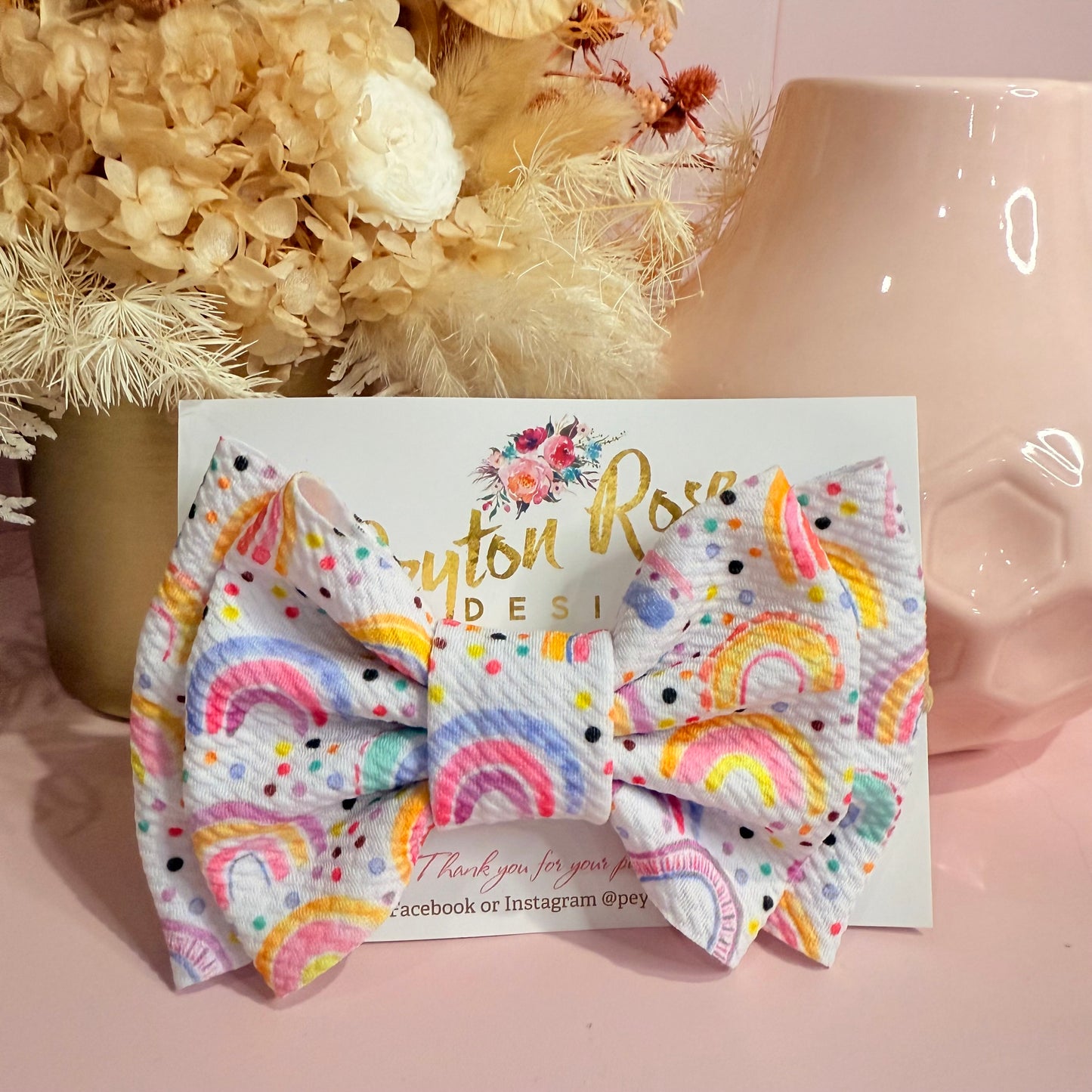 Rosie Fabric Bow - Rainbow Party