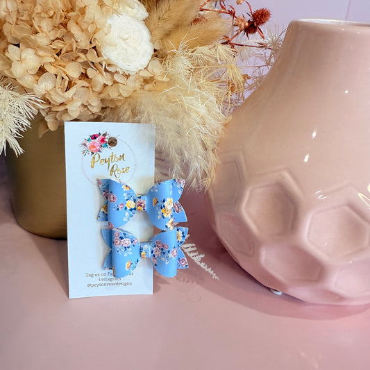 Betty Bows - Blue floral Piggy Tail Clips