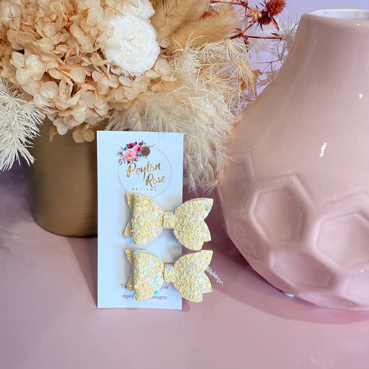 Betty Bows - Pale Yellow Glitter Piggy Tail Clips