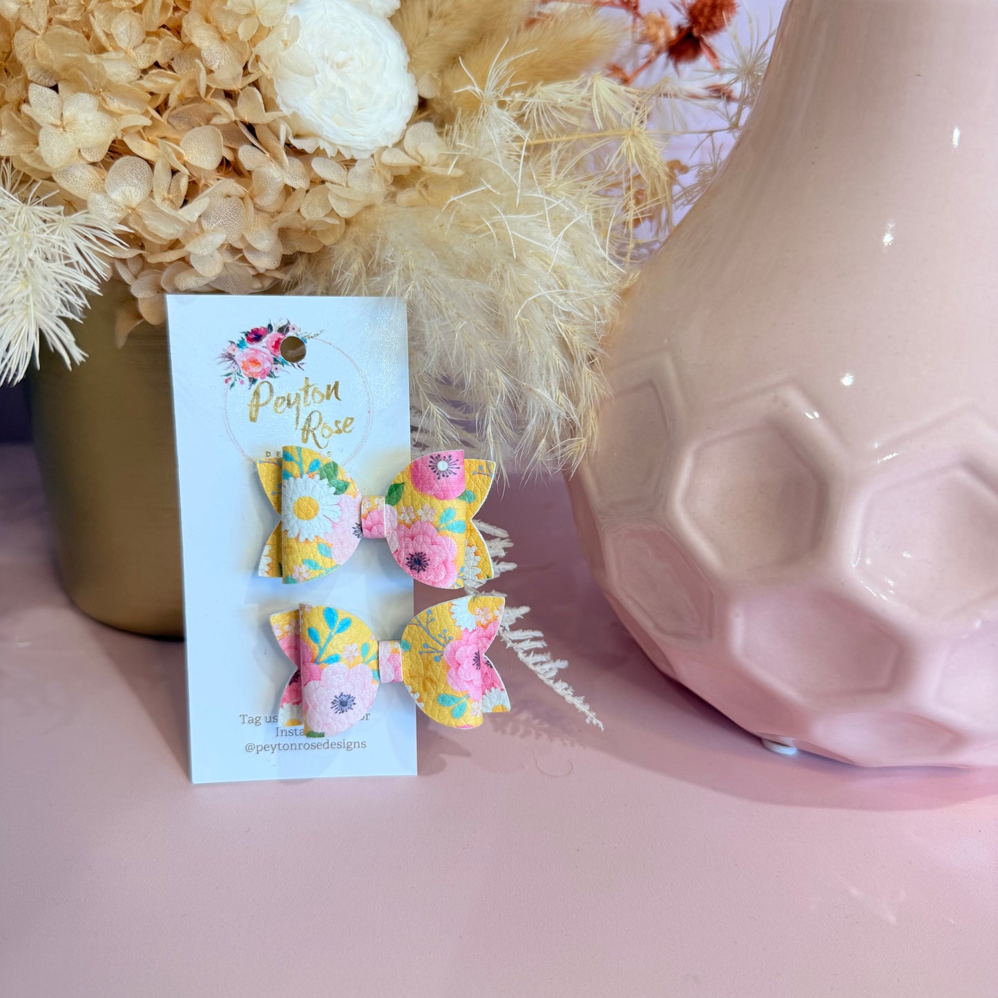 Betty Bows - Yellow & Pink floral Piggy Tail Clips