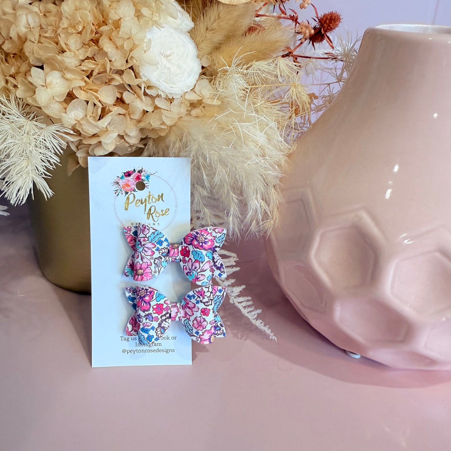 Betty Bows - Pink & Purple floral Piggy Tail Clips
