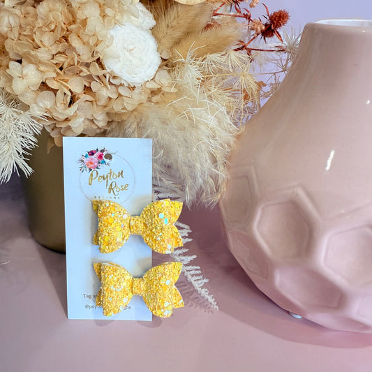 Betty Bows - Yellow Glitter Piggy Tail Clips