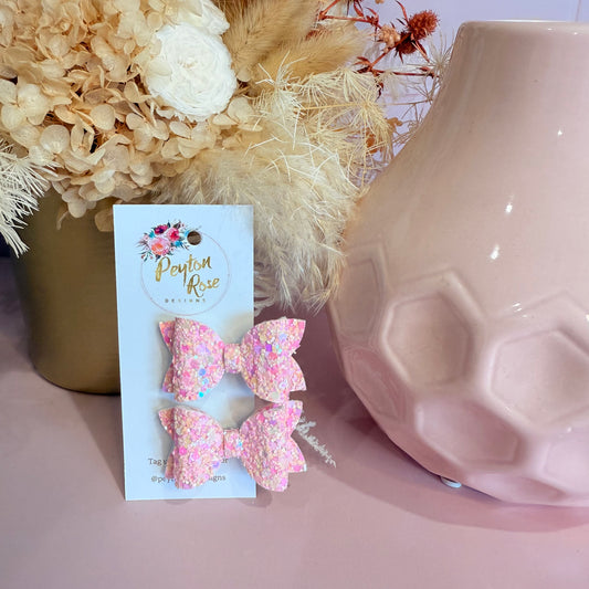 Betty Bows - Peachy Pink Glitter Piggy Tail Clips