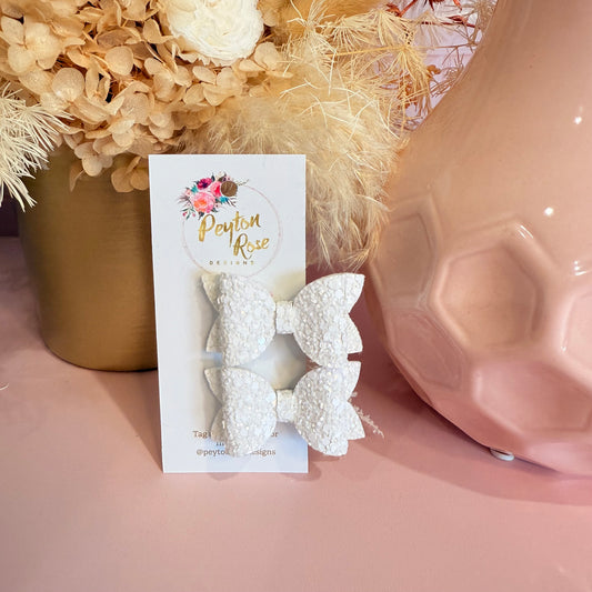 Betty Bows - White Glitter Piggy Tail Clips
