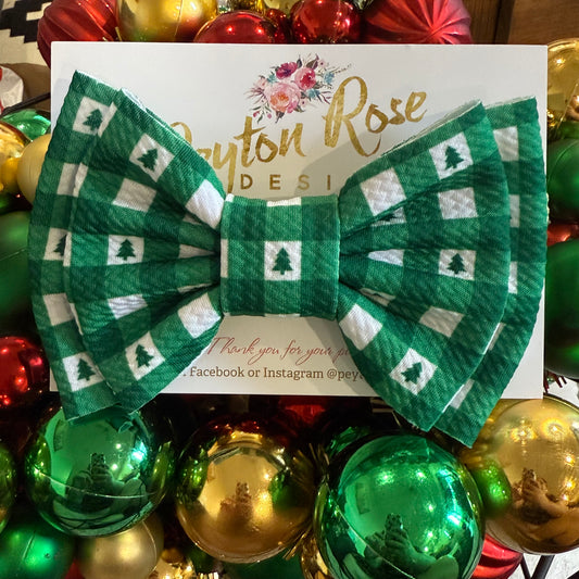 Rosie Fabric Bow - Christmas tree gingham green