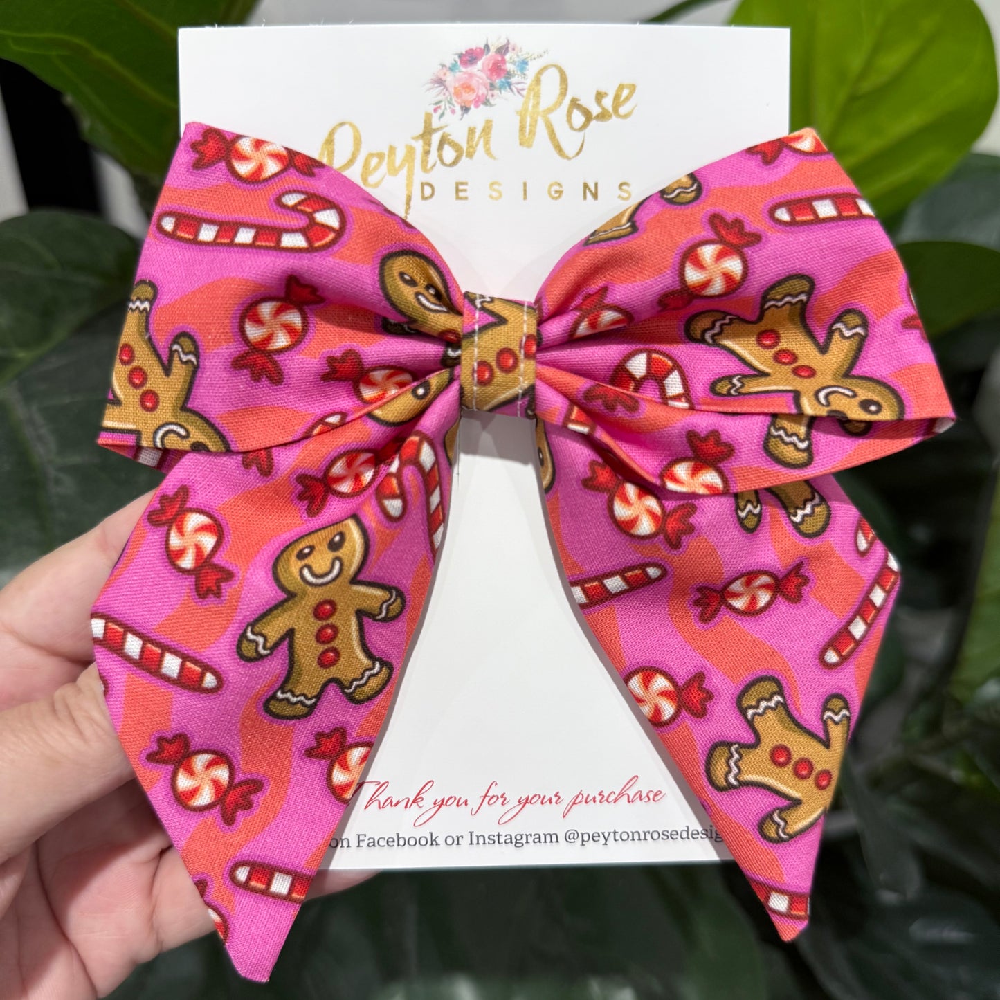 Large Fabric Bow Clip - Gingerbread