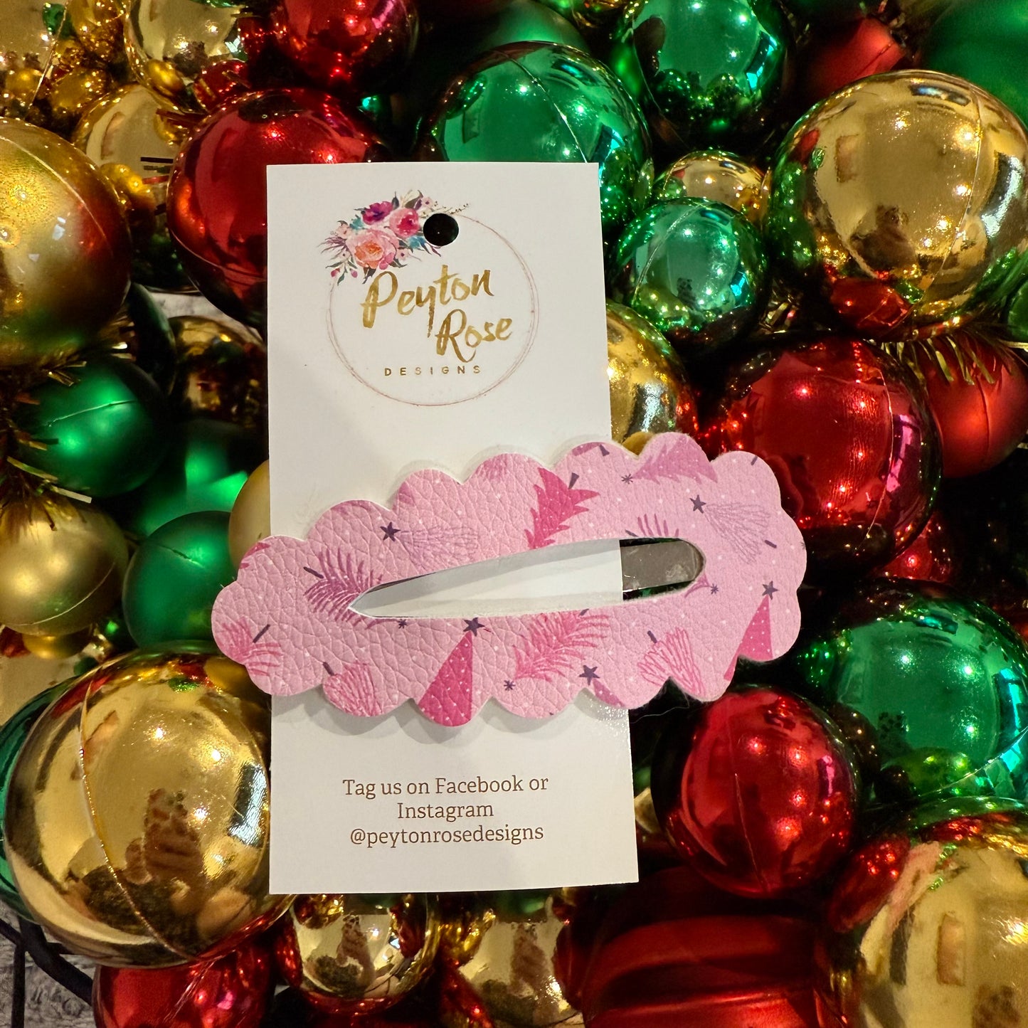 Snap Clip - Xmas trees pink