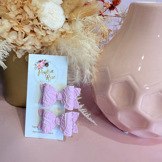 Betty Bows - Lilac embossed lace Piggy Tail Clips