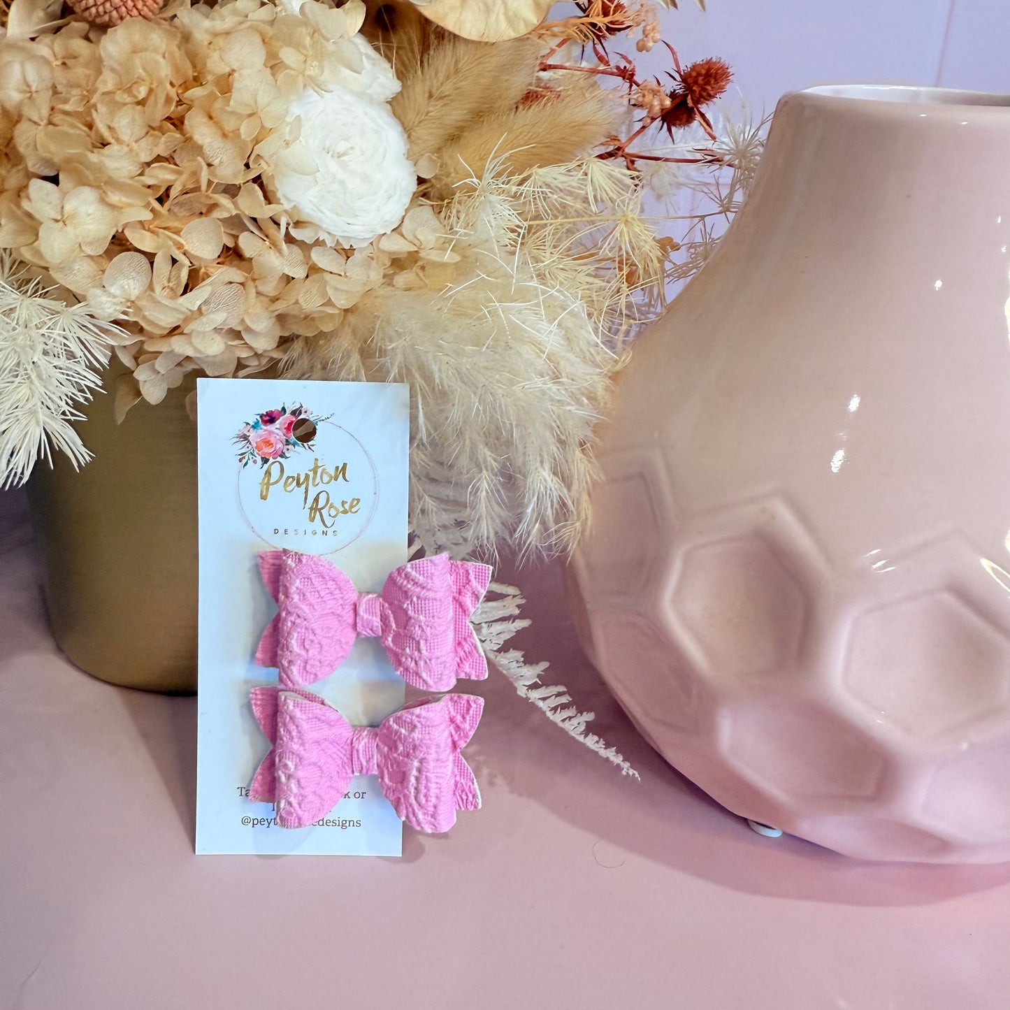 Betty Bows - Pink embossed lace Piggy Tail Clips