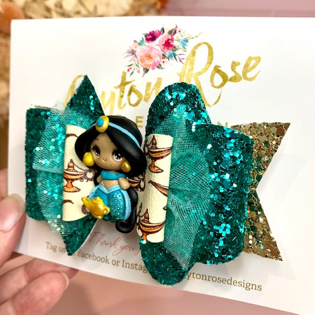 Deluxe Princess Bow - Green girl & Lamp themed