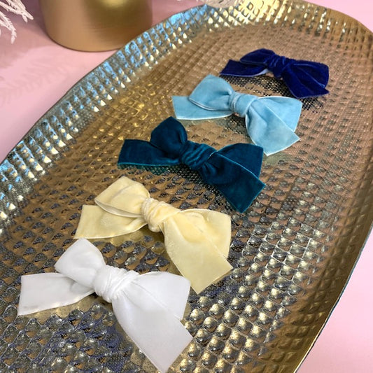 Ivy Bow - Velvet Ribbon - Blues, White, Cream