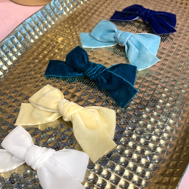 Ivy Bow - Velvet Ribbon - Blues, White, Cream