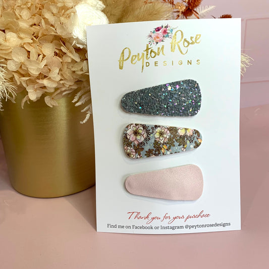 Snap Clip Set - Blue Florals