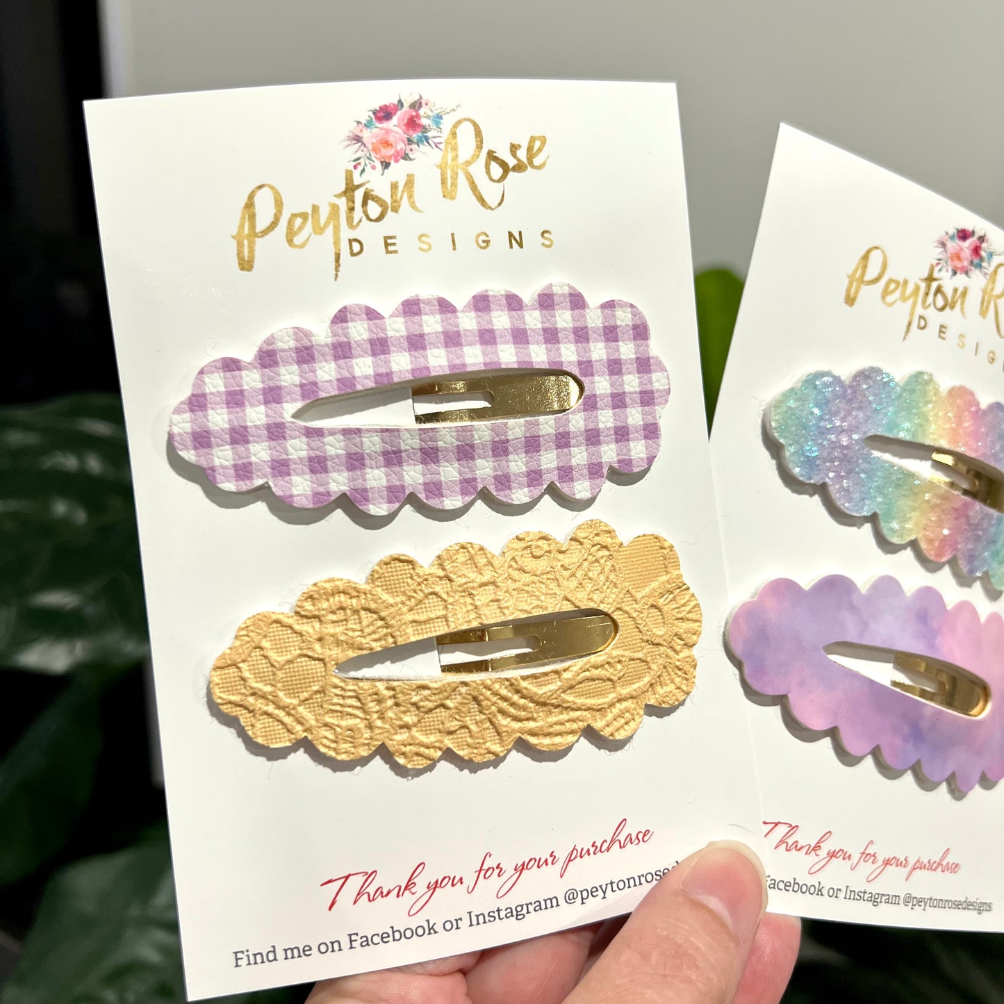 Snap Clip Set - Lilac Gingham & Yellow Embossed Lace