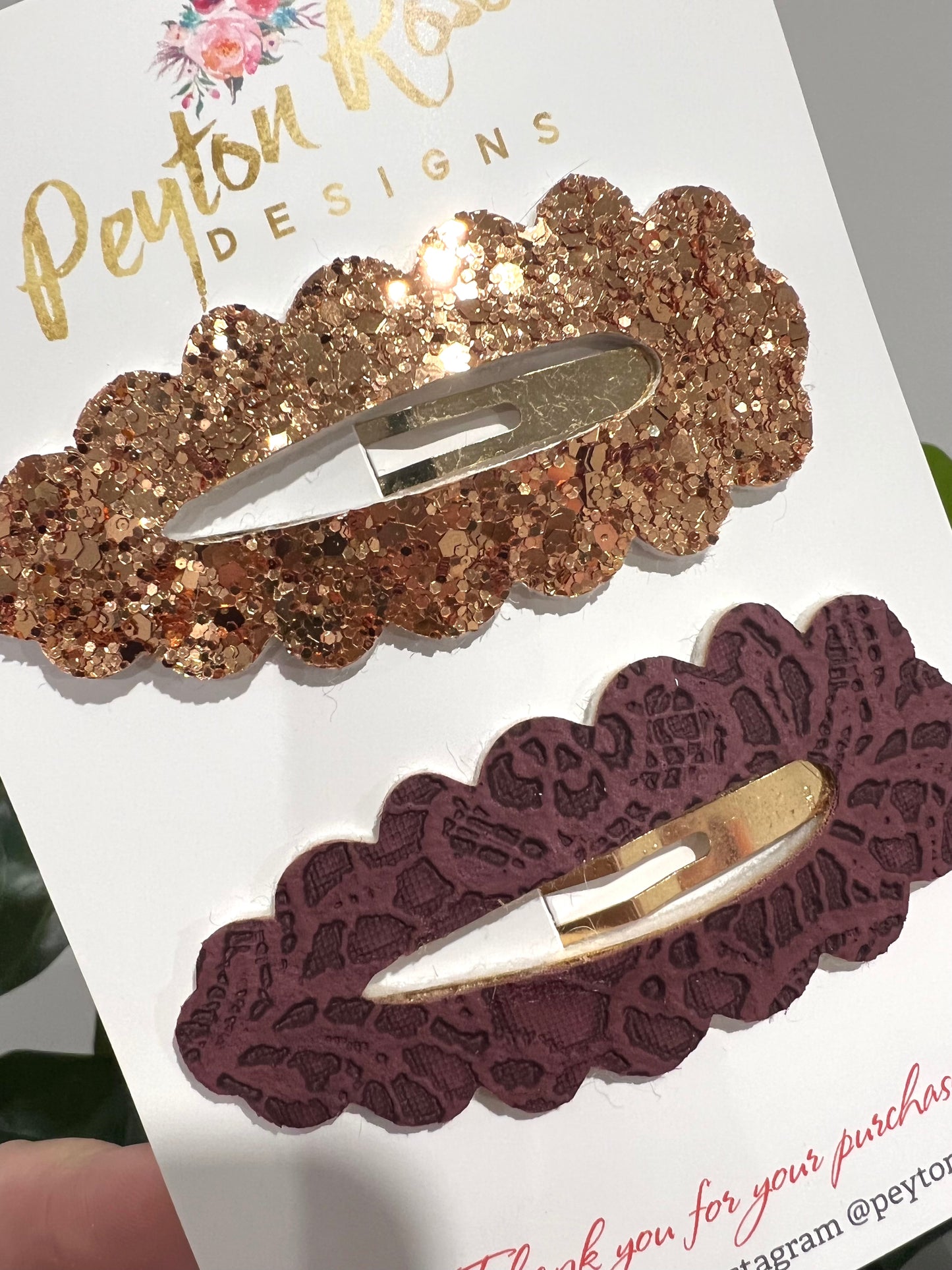 Snap Clip Set - Wine Lace & Rose Gold Glitter