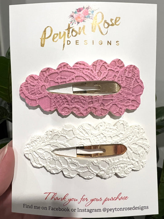 Snap Clip Set - White Lace & Pink Lace