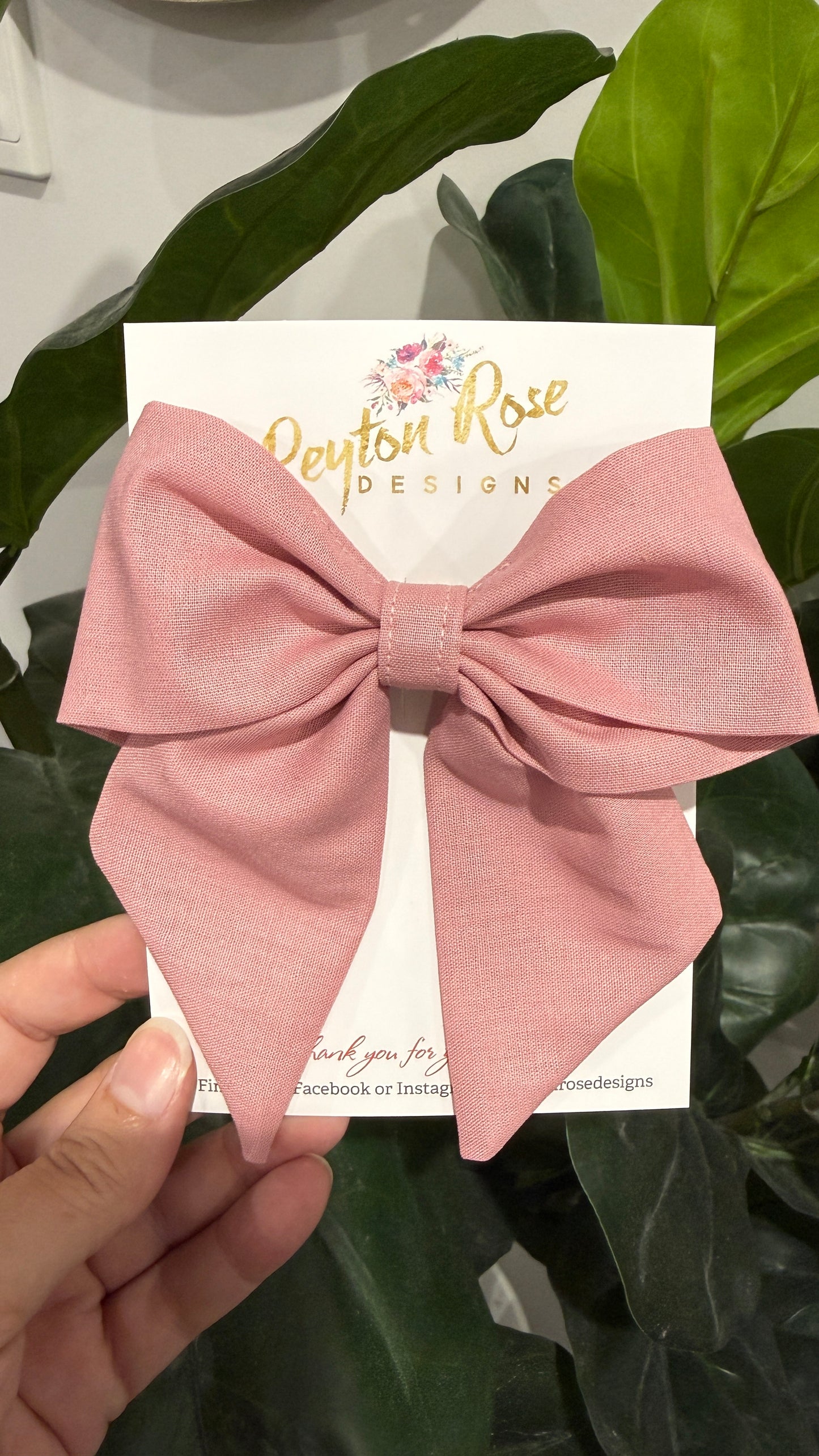 Large Fabric Bow Clip - Dusty Pink