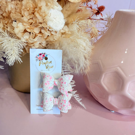 Betty Bows - Pink & White Glitter Piggy Tail Clips