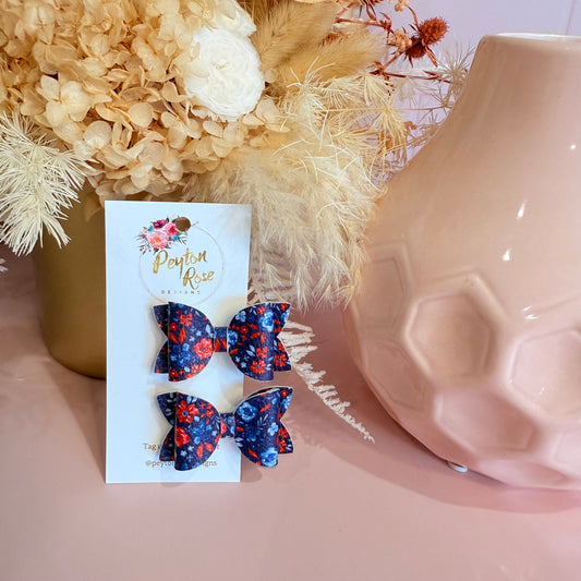Betty Bows - Navy floral Piggy Tail Clips