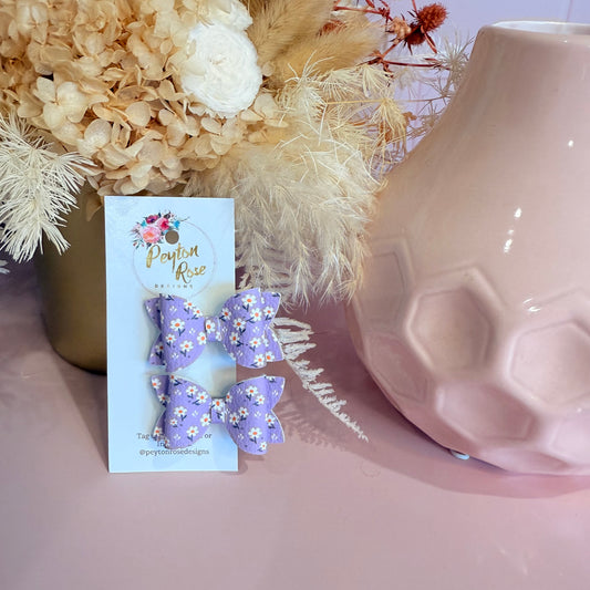 Betty Bows - Purple floral Piggy Tail Clips