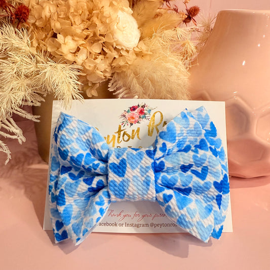 Rosie Fabric Bow - Blue Hearts Floral