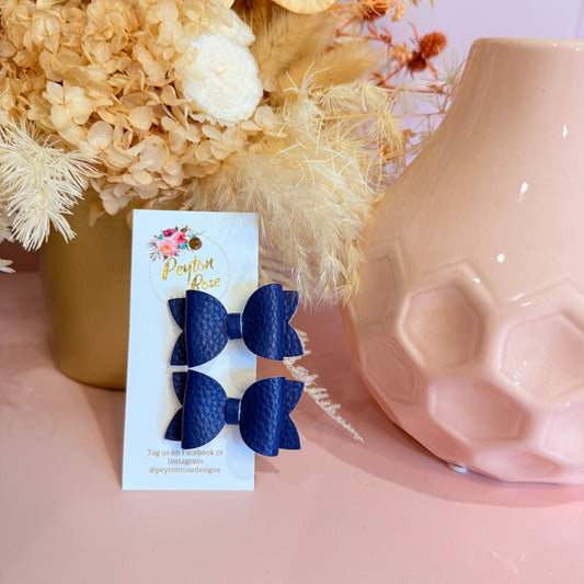 Betty Bows - Navy litchi Piggy Tail Clips