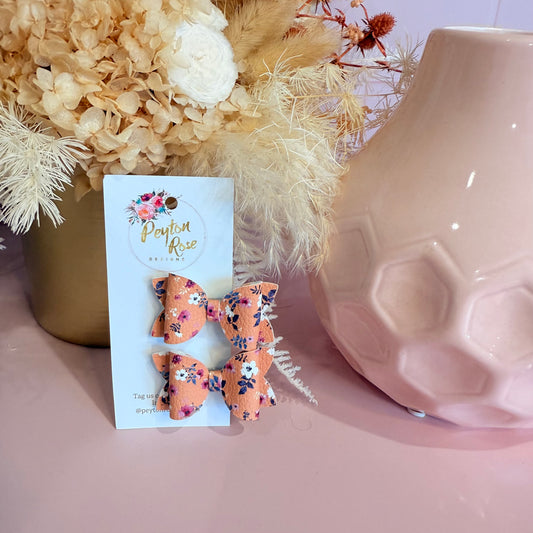 Betty Bows - Mustard floral Piggy Tail Clips