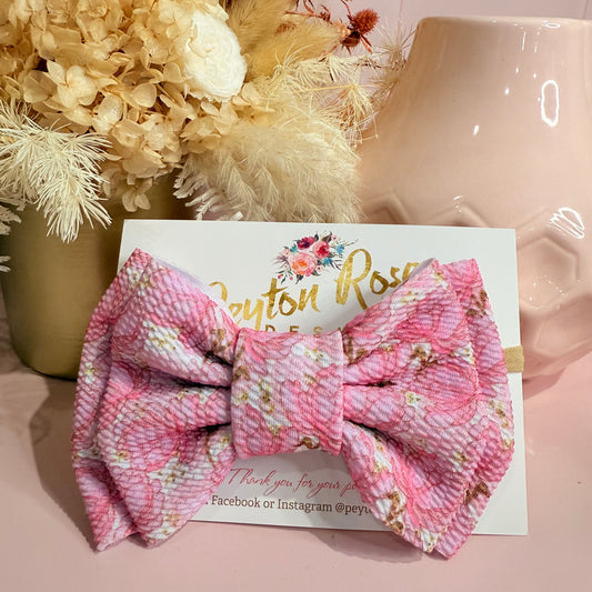 Rosie Fabric Bow - Pink, White & Gold Floral