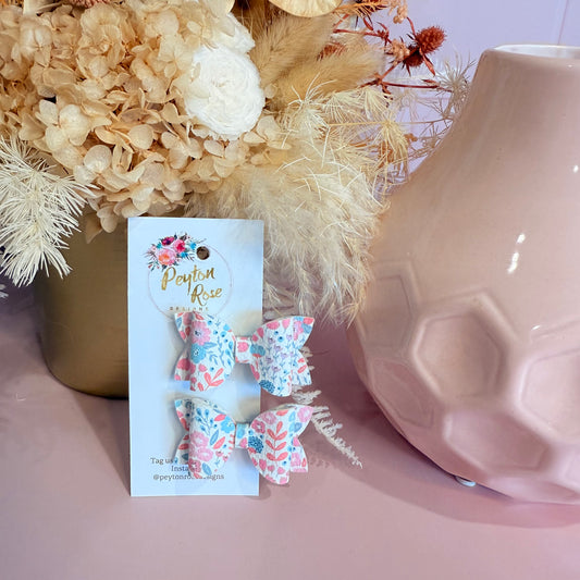 Betty Bows - Pink & Blue floral Piggy Tail Clips