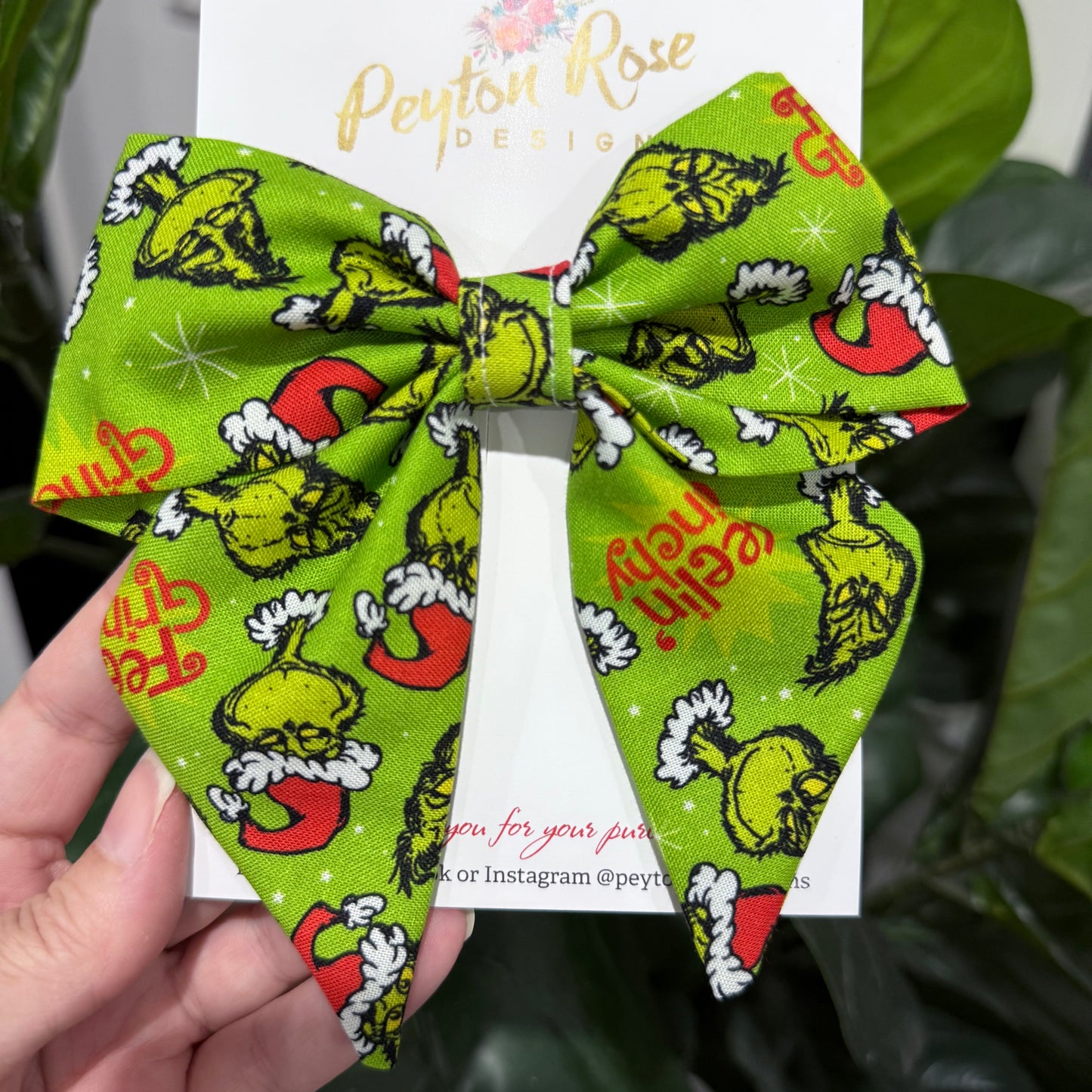 Large Fabric Bow Clip - Grinch