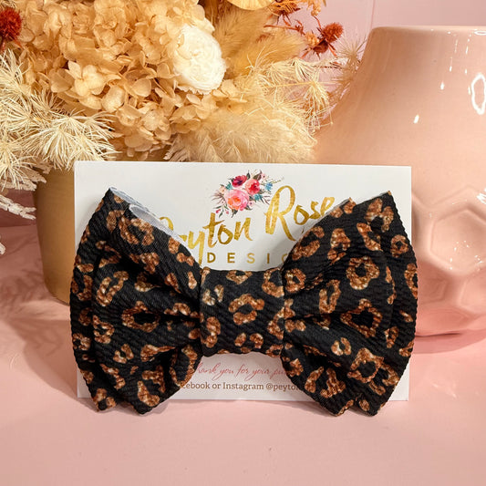 Rosie Fabric Bow - Black & Gold Leopard