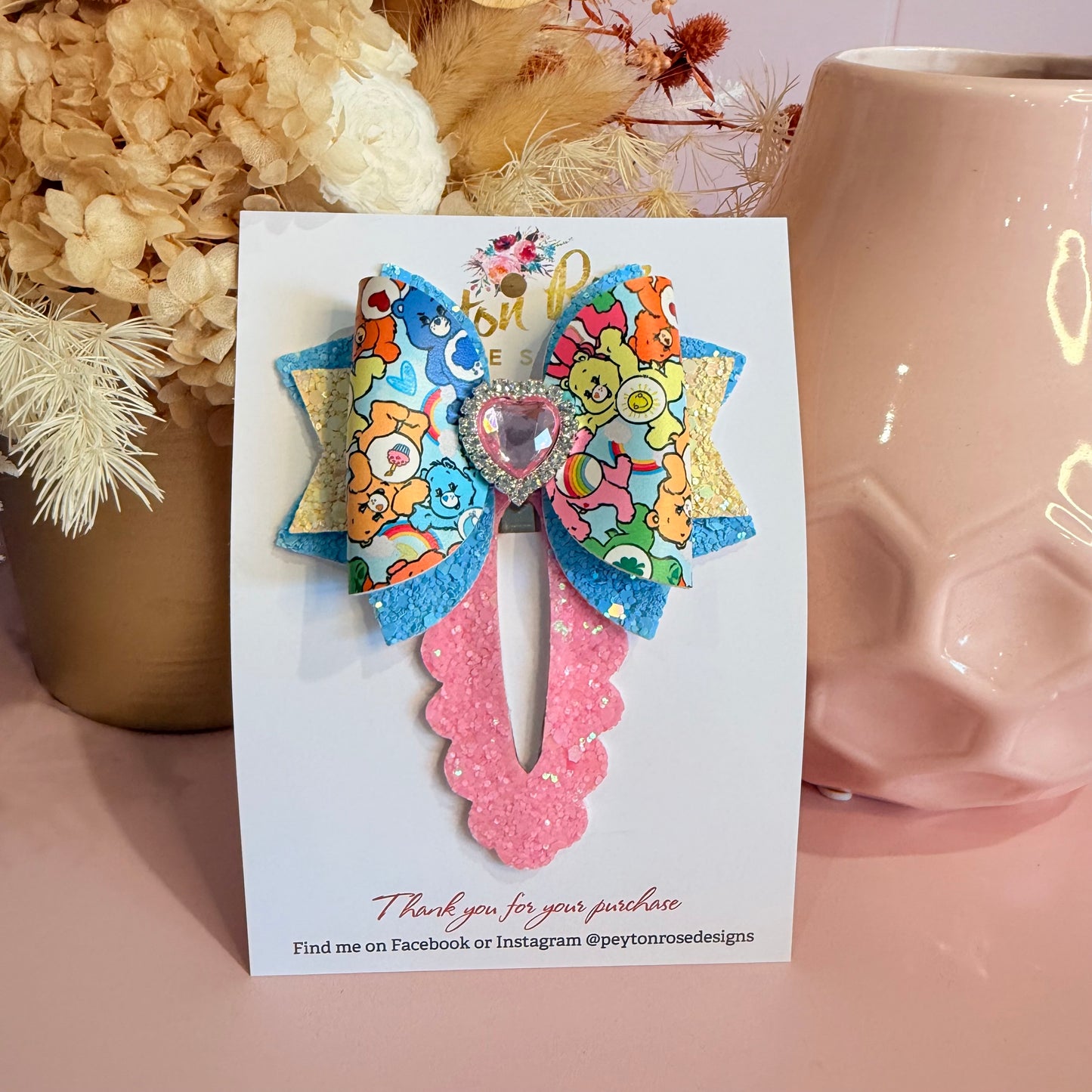 Snap Clip Bow - Rainbow bears