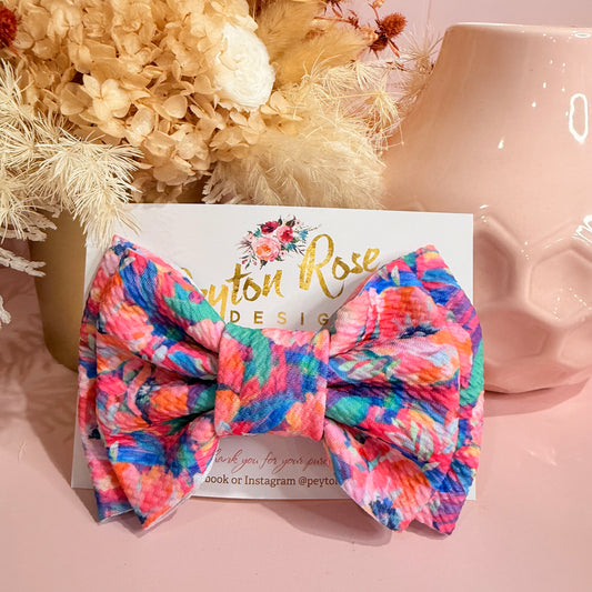 Rosie Fabric Bow - Bright blue floral