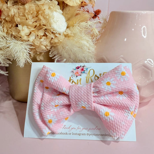 Rosie Fabric Bow - Pink & White Daisies