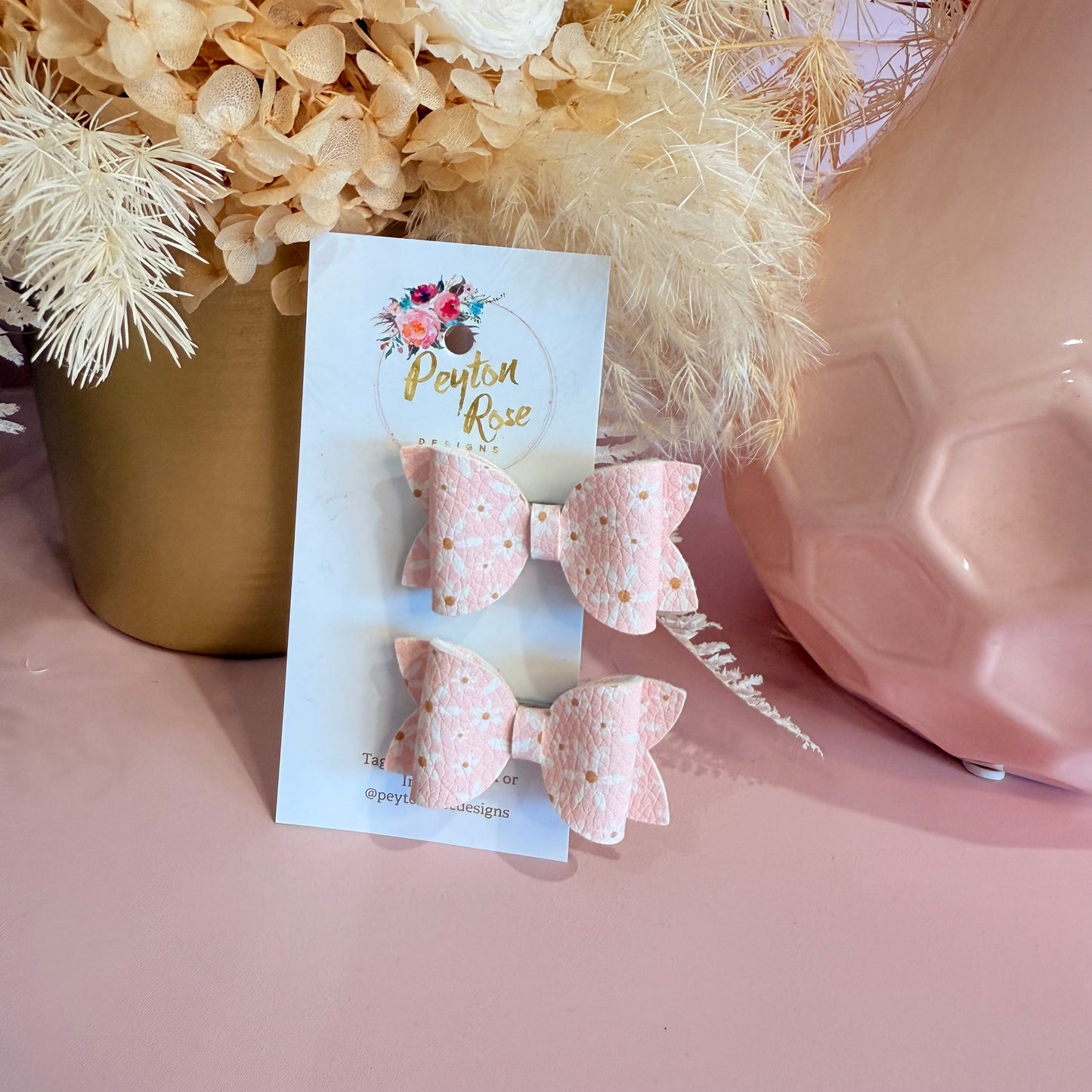 Betty Bows - Pastel Pink Daisy floral Piggy Tail Clips