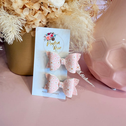 Betty Bows - Pastel Pink Daisy floral Piggy Tail Clips