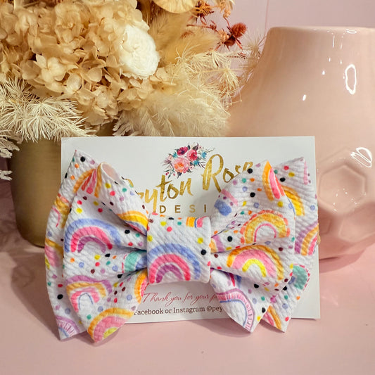 Rosie Fabric Bow - Rainbow Party