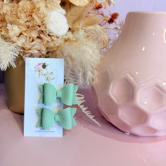 Betty Bows - Sage green litchi Piggy Tail Clips