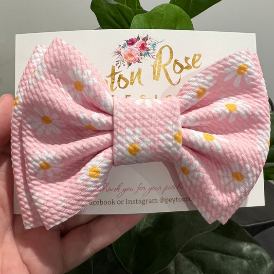 Rosie Fabric Bow - Pink Daisies